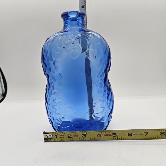 Vintage Cobalt Blue Glass Bottle with Acorn and Oak Leaves Design-Made in Canada - Picture 10 of 11